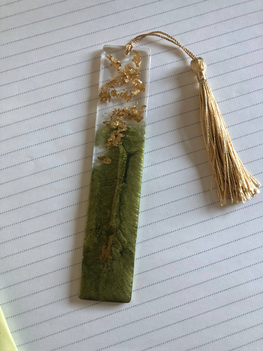 Olive Green & Gold Resin Bookmark