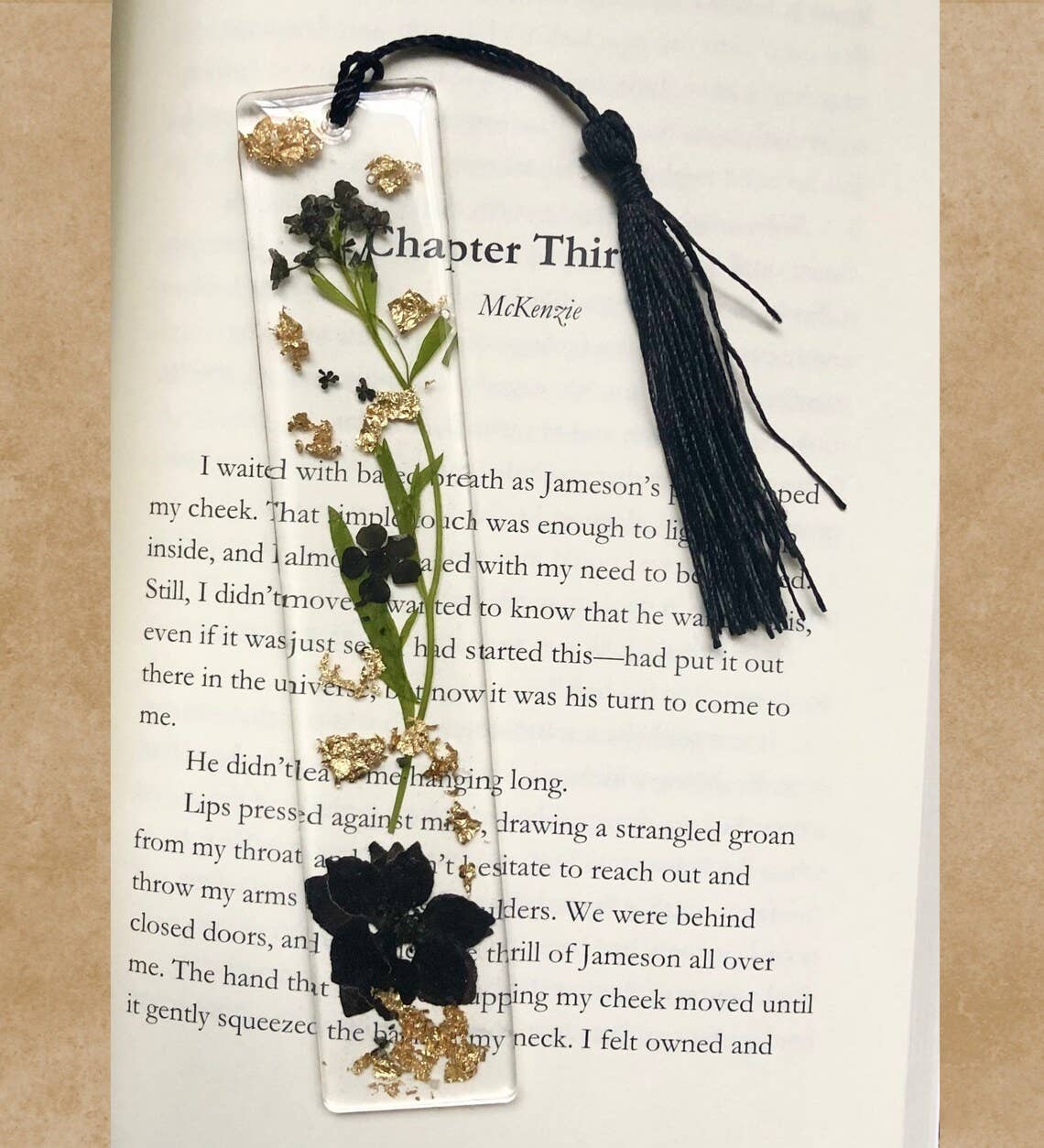 Black Floral Resin Bookmark