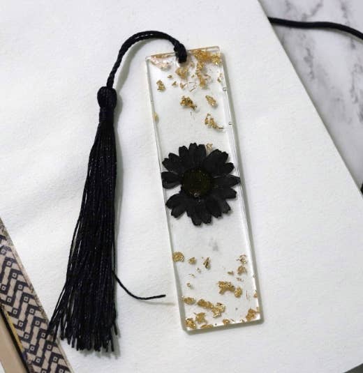 Mini Floral Resin Bookmark: Black