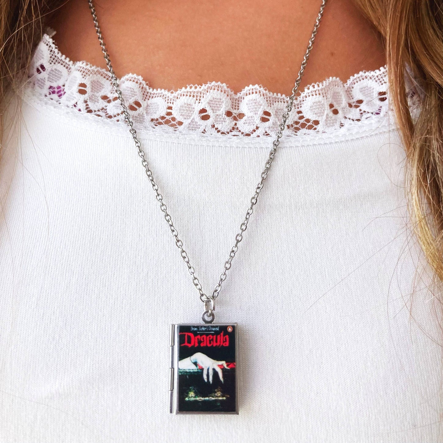 Book Locket Dracula - Black with Lingering Hand