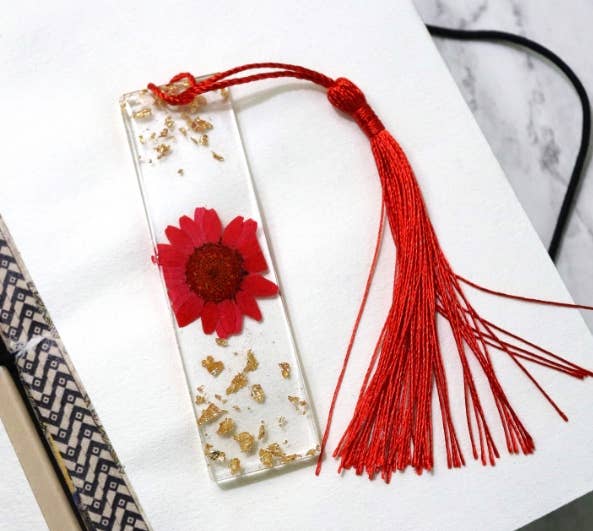 Mini Floral Resin Bookmark: Red