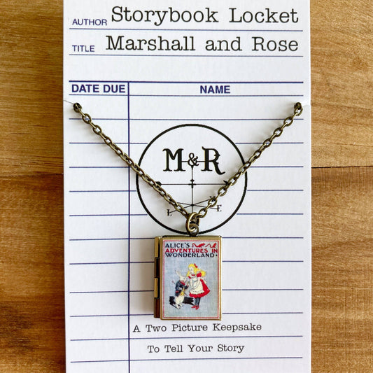 Book Locket Alice In Wonderland - Gray with Rabbit: Bronze