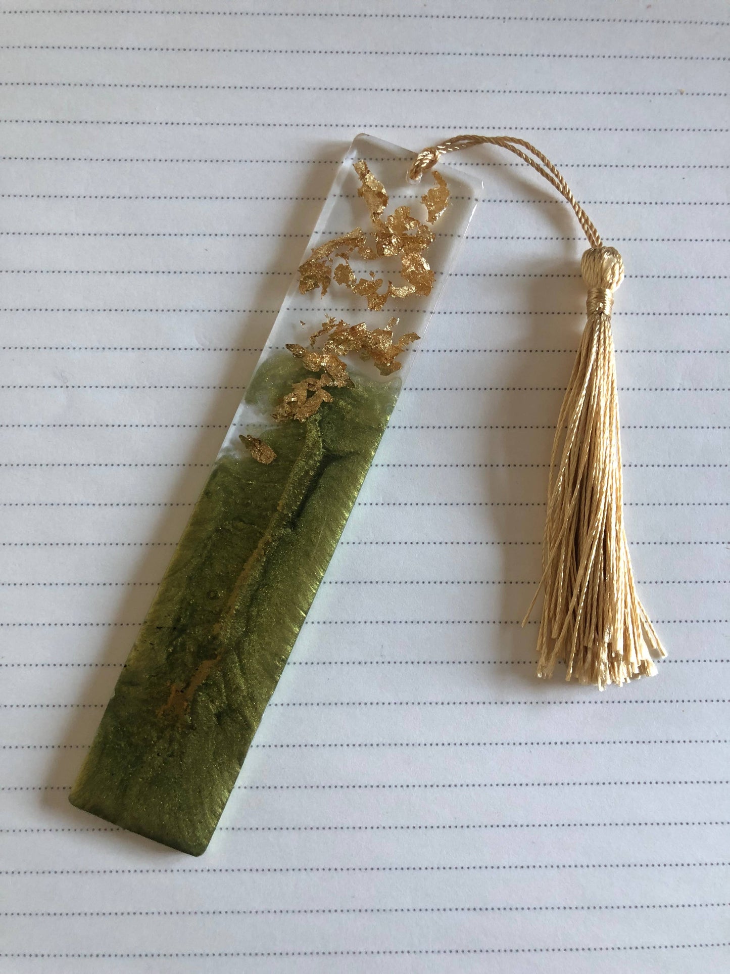 Olive Green & Gold Resin Bookmark