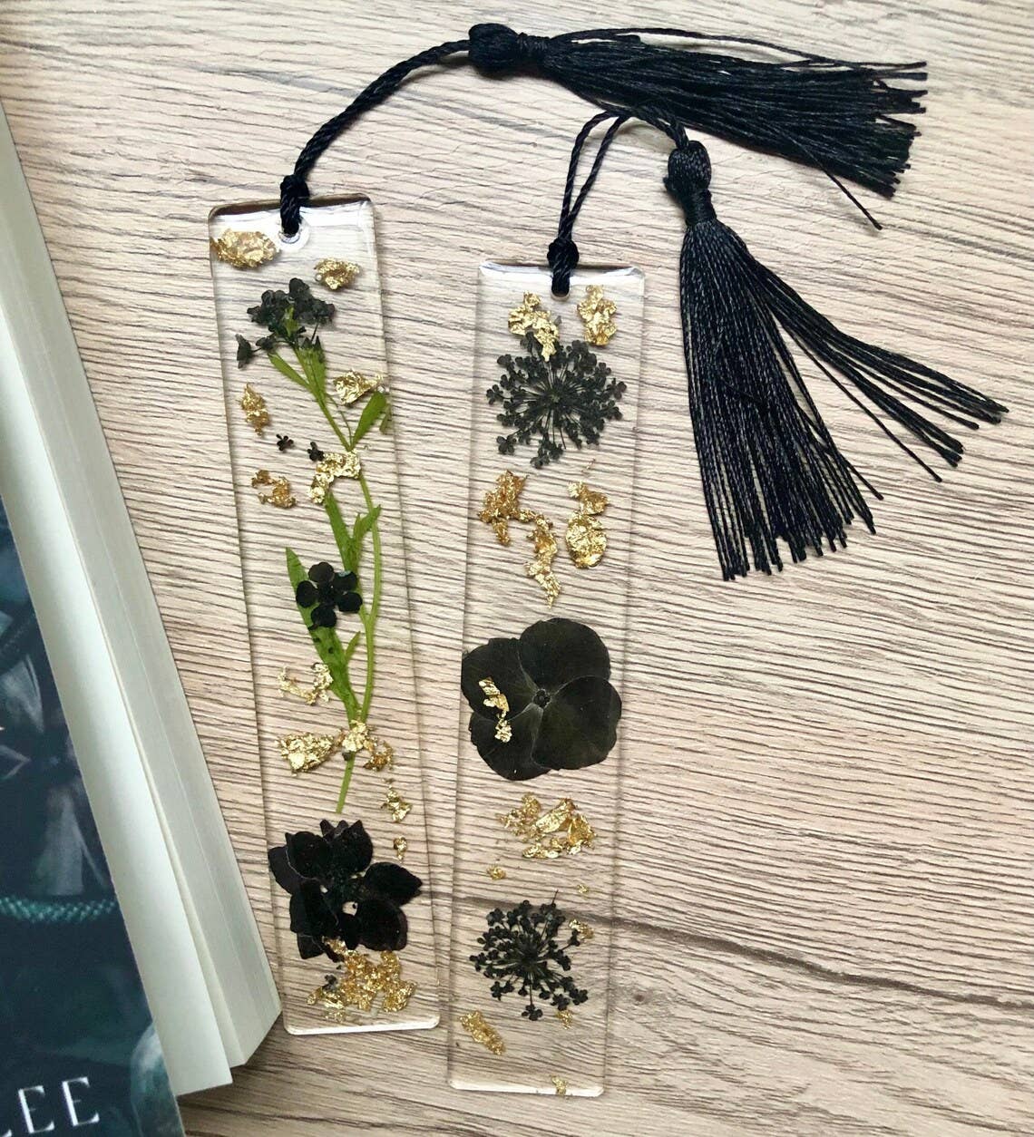 Black Floral Resin Bookmark