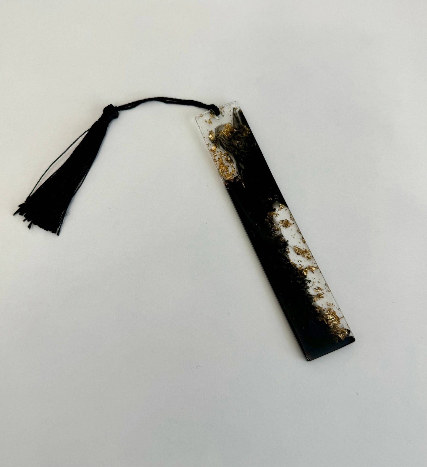 Black and Gold Marble Resin Bookmark with Black Tassel