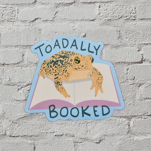 Toadally Booked Toad on a Book Vinyl Sticker for Readers