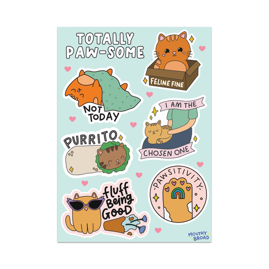 Totally Pawsome Cat Stickers Sheet