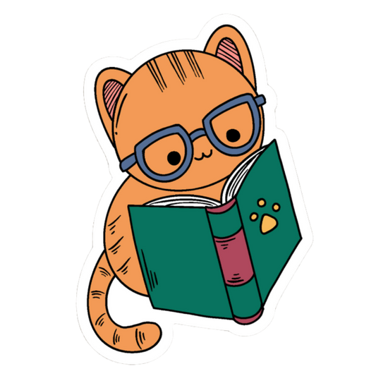 Cat with Glasses Reading Sticker